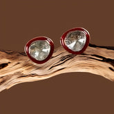 Gold Finish Moissanite Polki Enamelled Stud Earrings in 925 Sterling Silver